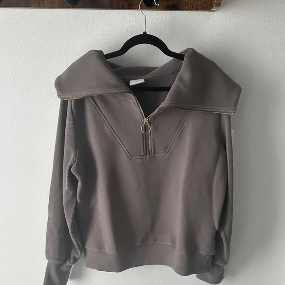 Varley Taupe Ribbed Zip-Up Top - Picture 5 of 6